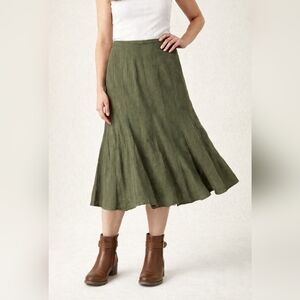Saint Tropez West A-Line Skirt in Olive Sz 14 Side Zip